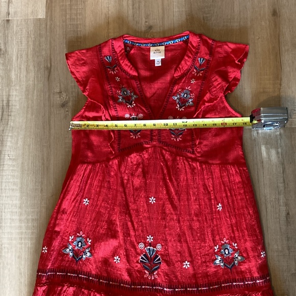 Knox Rose Flutter Sleeve Boho Embroidered Red Dress with Ruffle Hem - Picture 4 of 5